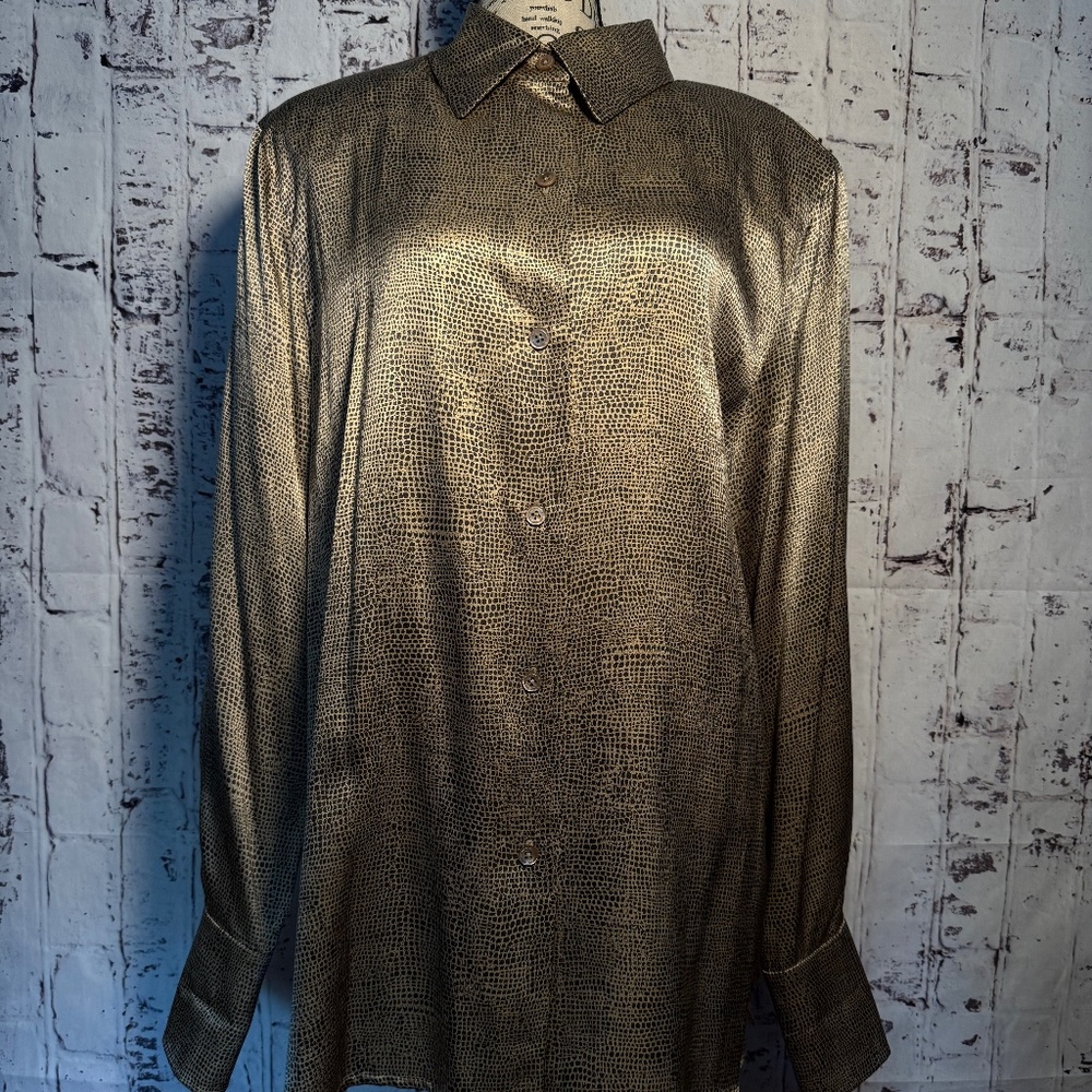 *Vintage* Linda Allard Ellen Tracy 100% Silk Giraffe print blouse. Size 14.